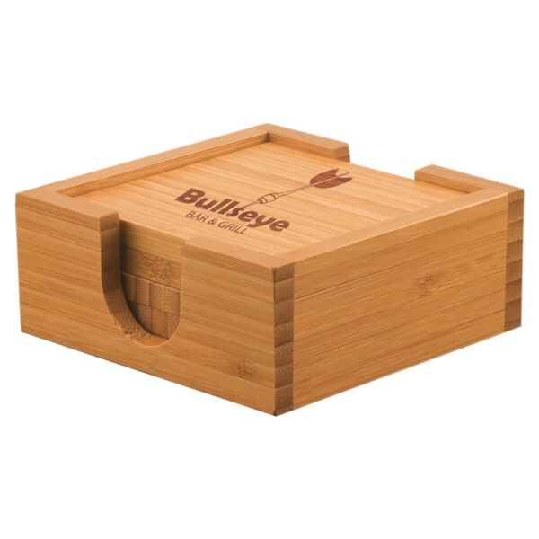 4" x 4" Bamboo Square 4-Coaster Set with Holder Thumbnail