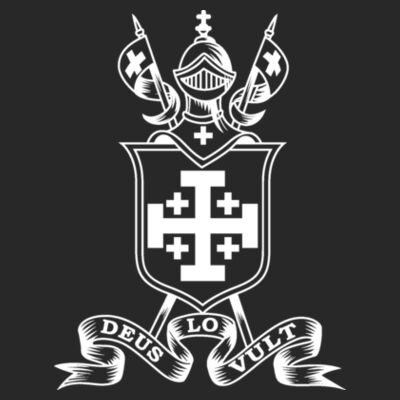 Edwards Harringbone Tie with Printed Equestrian Deus Lo Vult Logo Design