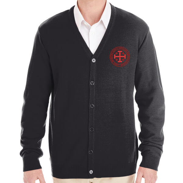 Harriton Men's Pilbloc™ V-Neck Button Cardigan Sweater with Embroidered Ordo Equestis Logo Thumbnail