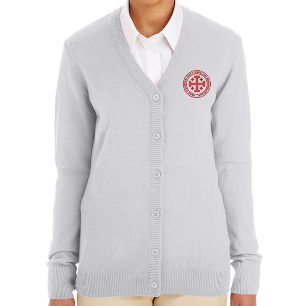 Harriton Ladies' Pilbloc™ V-Neck Button Cardigan Sweater with Embroidered Ordo Equestis Logo Thumbnail