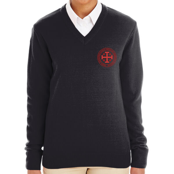 Harriton Ladies' Pilbloc™ V-Neck Sweater with Embroidered Ordo Equestis Logo Thumbnail