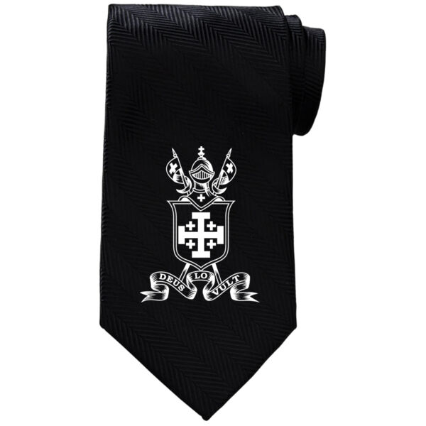 Edwards Harringbone Tie with Printed Equestrian Deus Lo Vult Logo Thumbnail