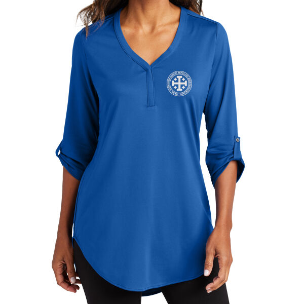 Ladies 3/4-Sleeve Tunic with with Embroidered Ordo Equestis Logo in White Thumbnail