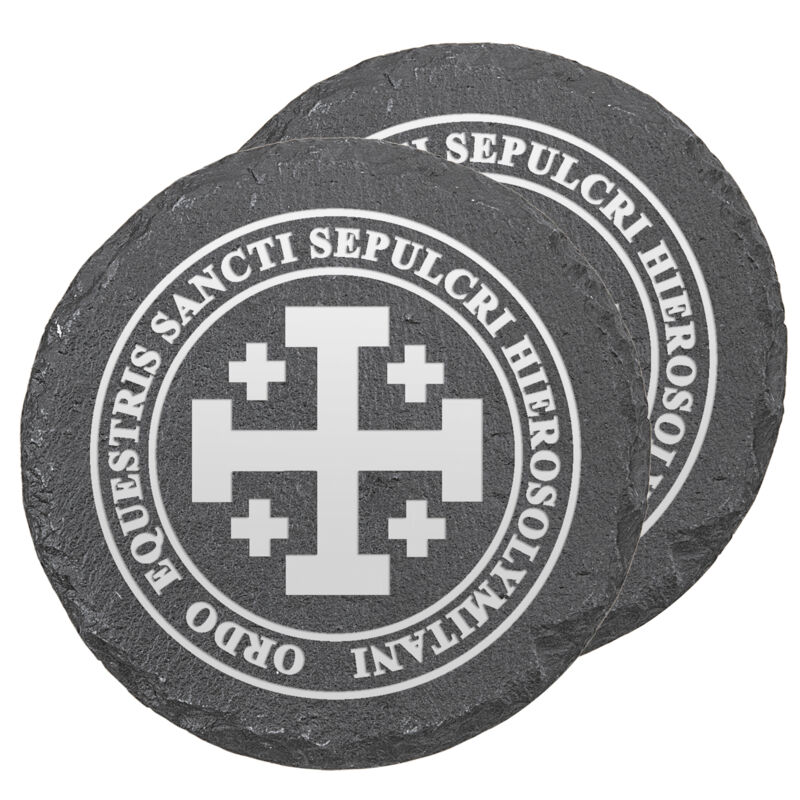 Set of 2 - 4" Round Slate Coasters with laser engraved Ordo Equestris logo Thumbnail