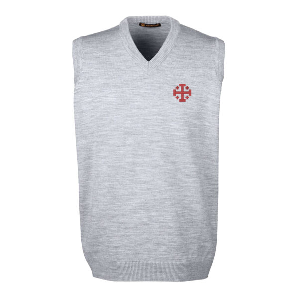 Harriton Pilbloc™ V-Neck Sweater Vest with Embroidered Jerusalem Cross Thumbnail