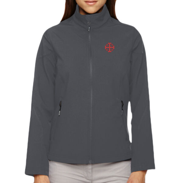 CORE365 Ladies' Cruise Two-Layer Fleece Bonded Soft Shell Jacket with Embroidered Jerusalem Cross Thumbnail