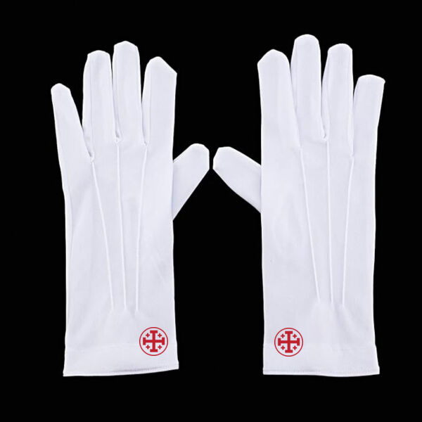 Men's White Cotton Formal Tuxedo Gloves with Printed Jeruselum Cross on each Cuff Thumbnail