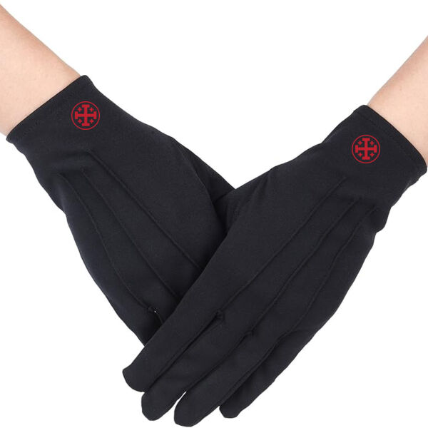 Women's Black Cotton Formal Gloves with Printed Jerusalem Cross on each Cuff Thumbnail
